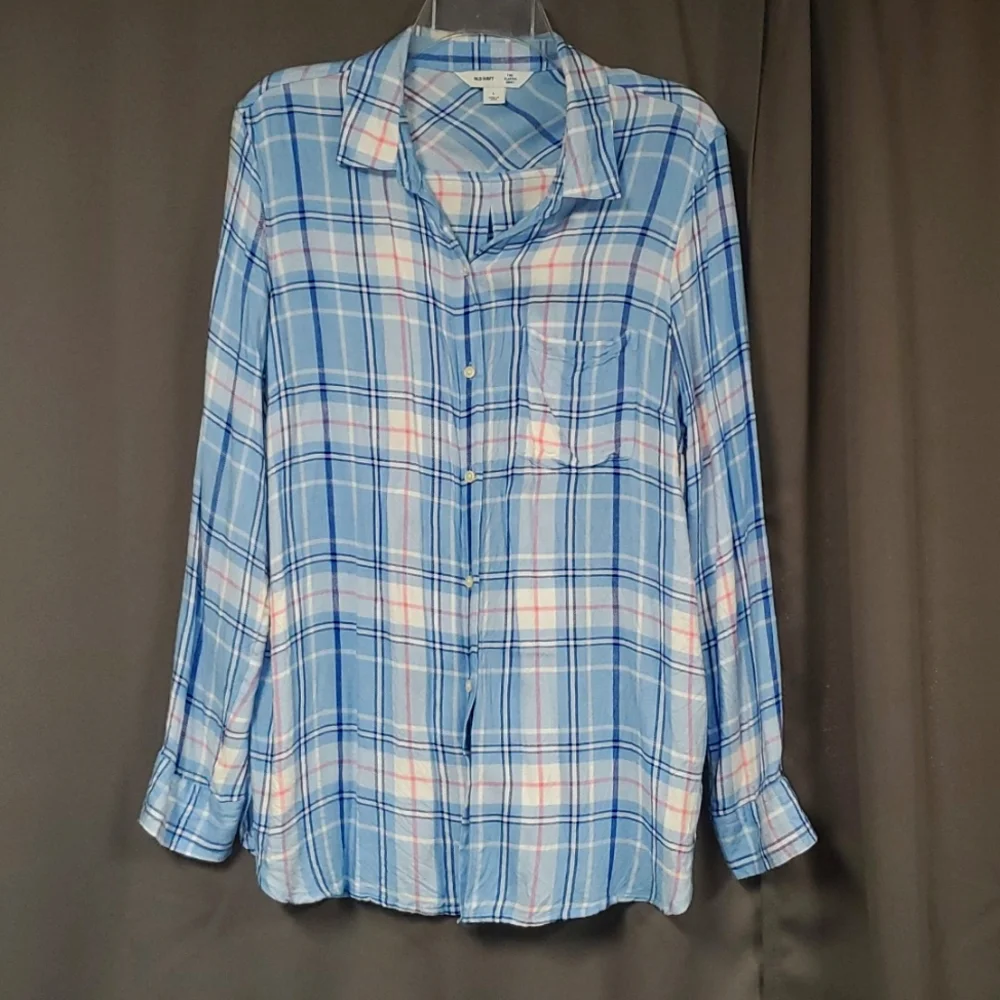 OLD NAVY LARGE BLUE FLANNEL L/S BUTTON DOWN - Picture 1 of 4